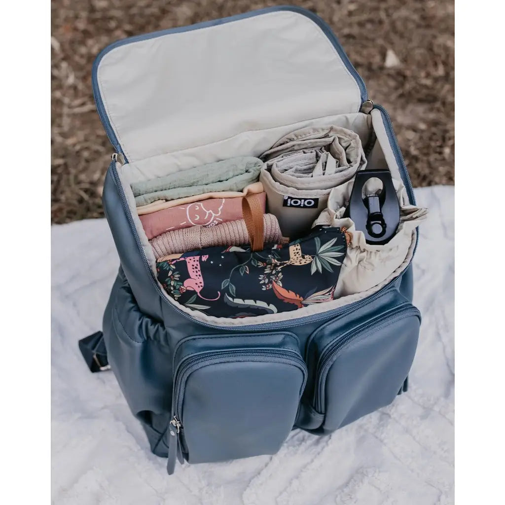 OiOi Signature Nappy Backpack - Stone Blue Vegan Leather