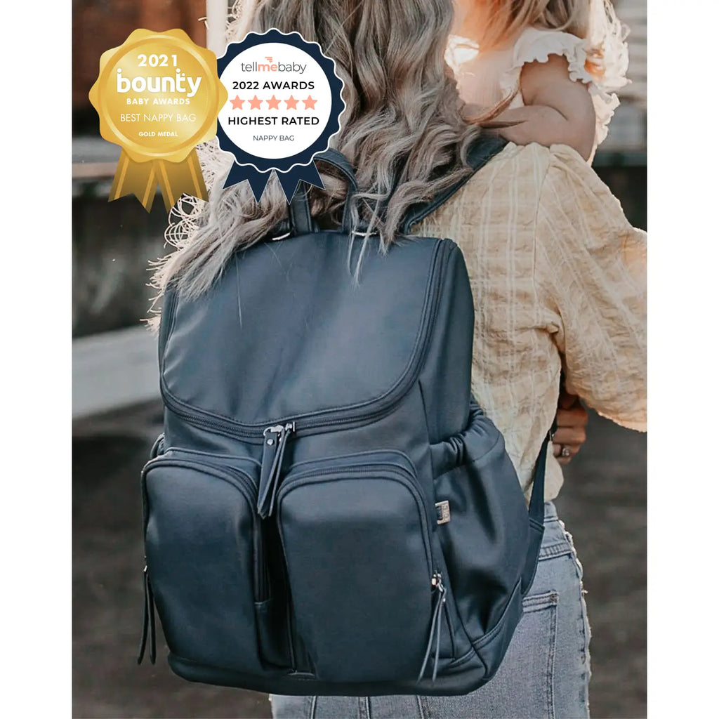 OiOi Signature Nappy Backpack - Stone Blue Vegan Leather