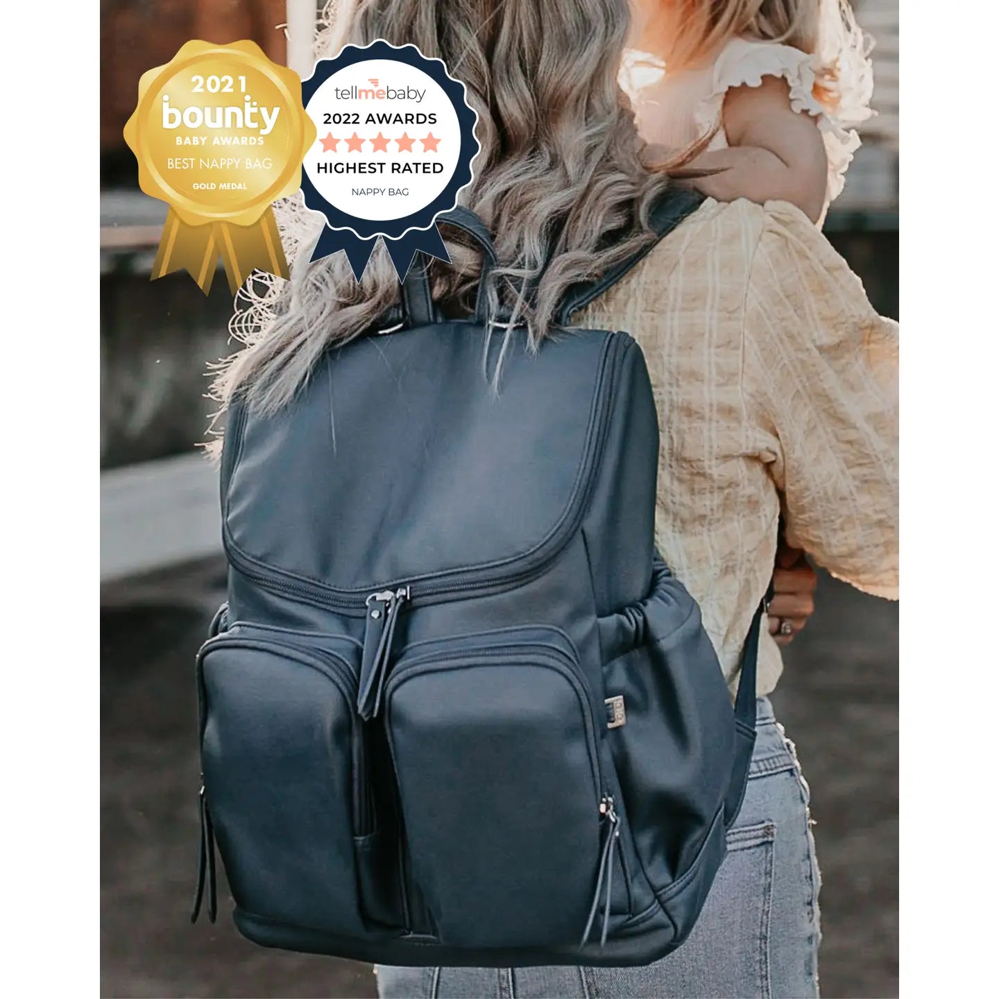 OiOi Signature Nappy Backpack - Stone Blue Vegan Leather
