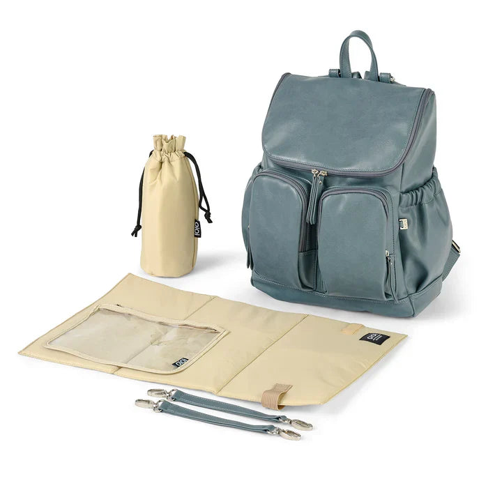 OiOi Signature Nappy Backpack - Stone Blue Vegan Leather